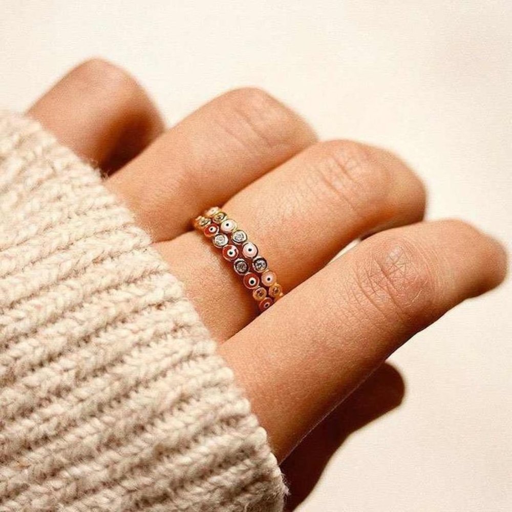 Classic Evil Eye Ring, Colorful Abstract Ring